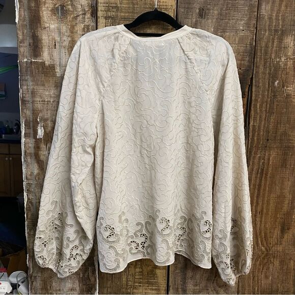 Jonathan Simkhai 
Jaid Embroidered Eyelet Blouse Cream Lace top $495 Sz L - Picture 14 of 15